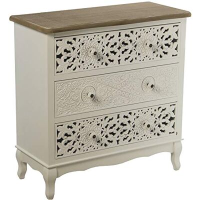 DRW commode met 3 laden van hout gesneden met plaat in wit en natuur, 75 x 34 x 76 cm DRW commode met 3 laden van hout gesneden met plaat in wit en natuur, 75 x 34 x 76 cm