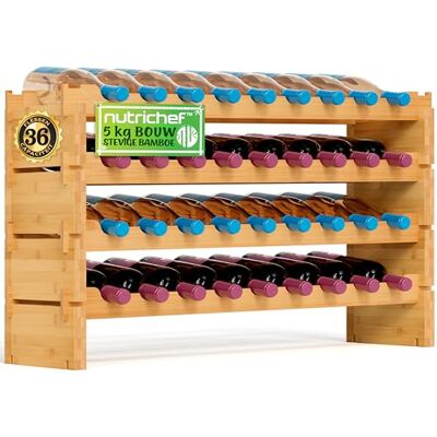 Nutrichef Wijnrek- Bamboe Stapelbare Flessenrek- 4-Lagen 36 Fles Capaciteit- Vrijstaand Vloer Rek- Modulaire Opberg- en Display Plank voor Keuken en Wijnkelder- 85,1 x 25,4 x 53,3 cm Nutrichef Wijnrek- Bamboe Stapelbare Flessenrek- 4-Lagen 36 Fles Capaciteit- Vrijstaand Vloer Rek- Modulaire Opberg- en Display Plank voor Keuken en Wijnkelder- 85,1 x 25,4 x 53,3 cm