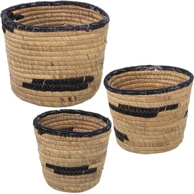 DRW Set van 3 ronde manden van zeegras in naturel en zwart, 25 x 19, 21 x 17 en 18 x 16 cm DRW Set van 3 ronde manden van zeegras in naturel en zwart, 25 x 19, 21 x 17 en 18 x 16 cm