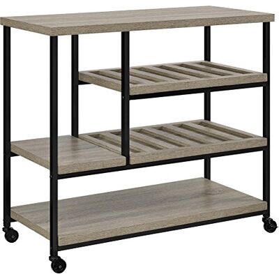 Ameriwood Home Elmwood Multi-Purpose Rollwagen, Distressed Grey Oak, serveerwagen, 43,1 x 91,4 x 86,1 cm Ameriwood Home Elmwood Multi-Purpose Rollwagen, Distressed Grey Oak, serveerwagen, 43,1 x 91,4 x 86,1 cm