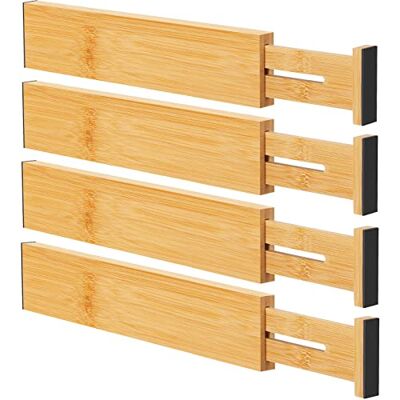 Ryqtop Bamboe ladeverdeler, organizer, keukenlade-organizer, verstelbare ladeverdeler voor kleding, keuken, commode, slaapkamer, badkamer en kantoor, 4 stuks (M natuur, 30,5-43,2 cm) Ryqtop Bamboe ladeverdeler, organizer, keukenlade-organizer, verstelbare ladeverdeler voor kleding, keuken, commode, slaapkamer, badkamer en kantoor, 4 stuks (M natuur, 30,5-43,2 cm)