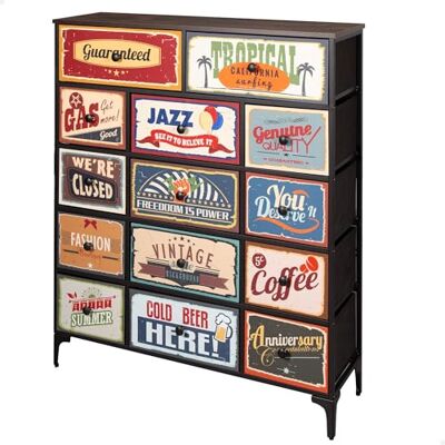 AKTIVE 18405 Max Home commode voor slaapkamer, multifunctioneel, retro en vintage afbeeldingen, 14 stoffen laden, 103 x 30 x 119 cm, stalen structuur, houten plaat, nachtkastjes, woonkamermeubels AKTIVE 18405 Max Home commode voor slaapkamer, multifunctioneel, retro en vintage afbeeldingen, 14 stoffen laden, 103 x 30 x 119 cm, stalen structuur, houten plaat, nachtkastjes, woonkamermeubels