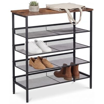 Relaxdays schoenenrek Industrial, 5 planken, zwart/bruin HBD 81 x 75 x 30 cm, schoenenrek, plank in houtlook, metaal Relaxdays schoenenrek Industrial, 5 planken, zwart/bruin HBD 81 x 75 x 30 cm, schoenenrek, plank in houtlook, metaal