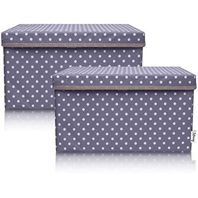 LIFENEY Set van 2 opbergdozen voor kinderen, 37 x 25 x 21 cm, opbergmand voor kinderkamer en woonkamer, opbergkist voor kinderen, donkergrijs stippen LIFENEY Set van 2 opbergdozen voor kinderen, 37 x 25 x 21 cm, opbergmand voor kinderkamer en woonkamer, opbergkist voor kinderen, donkergrijs stippen
