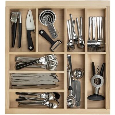 GTV Uitschuifbaar bestekinzetstuk van hout, verstelbaar, van beukenhout, keukenlade-organizer, breedte 512-950 mm/diepte 474 mm GTV Uitschuifbaar bestekinzetstuk van hout, verstelbaar, van beukenhout, keukenlade-organizer, breedte 512-950 mm/diepte 474 mm