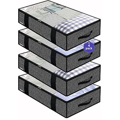 Onlyeasy 4 Pack Onder Bed Kleding Opbergzakken Organizer met Versterkte Handgrepen en Ritsen, Opvouwbare Onderbed Opbergcontainer Zakken voor Dekens, Dekbedden, Beddengoed, Linnenachtig Zwart, Onlyeasy 4 Pack Onder Bed Kleding Opbergzakken Organizer met Versterkte Handgrepen en Ritsen, Opvouwbare Onderbed Opbergcontainer Zakken voor Dekens, Dekbedden, Beddengoed, Linnenachtig Zwart,