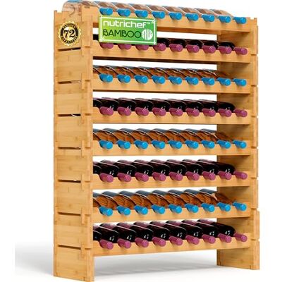 Nutrichef Wijnrek- Bamboe Stapelbaar Flessenrek- 8-Lagen- 72 Flessen Capaciteit Vrijstaand Wijnrek voor Vloer- Modulaire Opslag Display Plank voor Keuken en Wijnkelder 85,1 cm x 25,4 cm x 106,7 cm Nutrichef Wijnrek- Bamboe Stapelbaar Flessenrek- 8-Lagen- 72 Flessen Capaciteit Vrijstaand Wijnrek voor Vloer- Modulaire Opslag Display Plank voor Keuken en Wijnkelder 85,1 cm x 25,4 cm x 106,7 cm