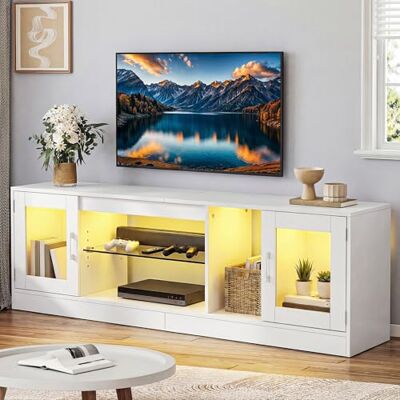 YITAHOME Tv-kast van 160 cm met 7 RGB-leds, tv-lowboard met 2 gesloten kasten, 3 open planken en verstelbare glazen plank, modern entertainmentcentrum voor woonkamer, 160 x 32 x 51 cm YITAHOME Tv-kast van 160 cm met 7 RGB-leds, tv-lowboard met 2 gesloten kasten, 3 open planken en verstelbare glazen plank, modern entertainmentcentrum voor woonkamer, 160 x 32 x 51 cm