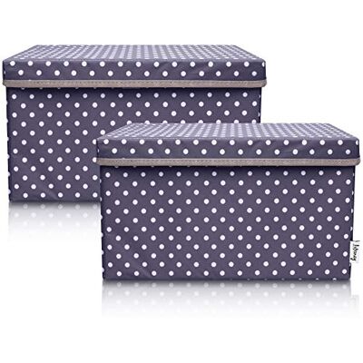 LIFENEY 2er Set Opbergdoos met Stippen, Donkerblauw Polyester, Duurzame en Praktische Opbergoplossing LIFENEY 2er Set Opbergdoos met Stippen, Donkerblauw Polyester, Duurzame en Praktische Opbergoplossing