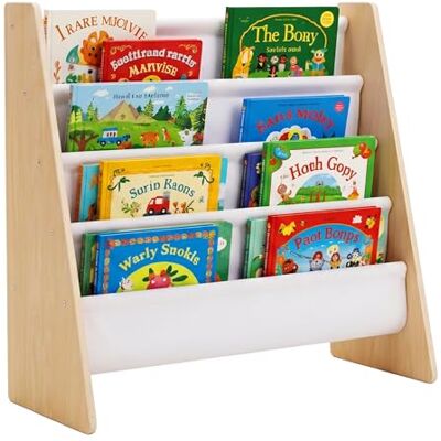 Relaxdays Kinderboekenrek, H x B x D: 60 x 63 x 39 cm, 4 stoffen vakken, Montessori, wit/natuur Relaxdays Kinderboekenrek, H x B x D: 60 x 63 x 39 cm, 4 stoffen vakken, Montessori, wit/natuur