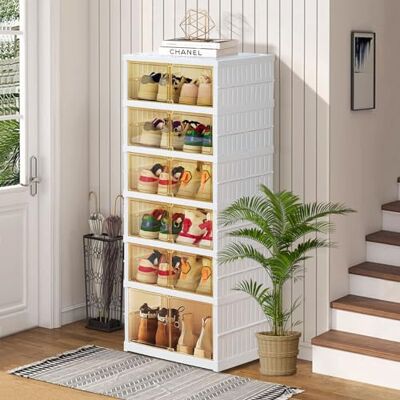 AOHMPT Schoenendoos Opvouwbare Opbergdoos Installatievrij Clear Plastic Stapelbare Schoen Opbergkast Schoen Organizer Schoen Container Box met Deksels Groot Maat Schoenenrek (6 lagen enkele rij) AOHMPT Schoenendoos Opvouwbare Opbergdoos Installatievrij Clear Plastic Stapelbare Schoen Opbergkast Schoen Organizer Schoen Container Box met Deksels Groot Maat Schoenenrek (6 lagen enkele rij)