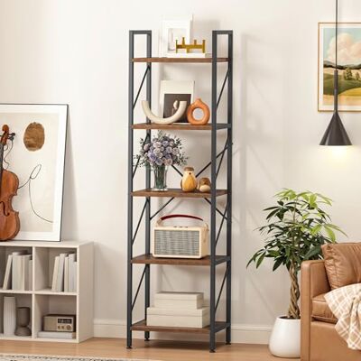YITAHOME Boekenkast, 5-laags industriële rekken, houten planken en metalen frame, displayopbergrek voor woonkamer, thuiskantoor, keuken, slaapkamer, rustieke bruine boekenplank YITAHOME Boekenkast, 5-laags industriële rekken, houten planken en metalen frame, displayopbergrek voor woonkamer, thuiskantoor, keuken, slaapkamer, rustieke bruine boekenplank