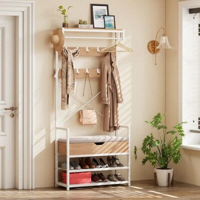 YITAHOME Garderobe met zitbank en schoenenrek, 10 haken, modulair Garderobe, kledingrek, halgarderobe met kledingstang, 2-traps, bovenste plank voor hal, slaapkamer, 80 x 30 x 180 cm YITAHOME Garderobe met zitbank en schoenenrek, 10 haken, modulair Garderobe, kledingrek, halgarderobe met kledingstang, 2-traps, bovenste plank voor hal, slaapkamer, 80 x 30 x 180 cm