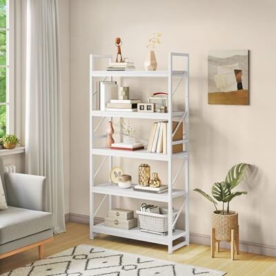 YITAHOME Boekenkast 5 niveaus, grote boekenplank, houten plank en metalen frame, industriële rekken, staande opbergrek, voor woonkamer, thuiskantoor, witte boekenplanken YITAHOME Boekenkast 5 niveaus, grote boekenplank, houten plank en metalen frame, industriële rekken, staande opbergrek, voor woonkamer, thuiskantoor, witte boekenplanken