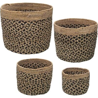 DRW Set van 4 manden van zeegras in naturel en zwart, 35 x 30 cm, 30 x 25 cm, 25 x 20 en 20 x 15 cm DRW Set van 4 manden van zeegras in naturel en zwart, 35 x 30 cm, 30 x 25 cm, 25 x 20 en 20 x 15 cm