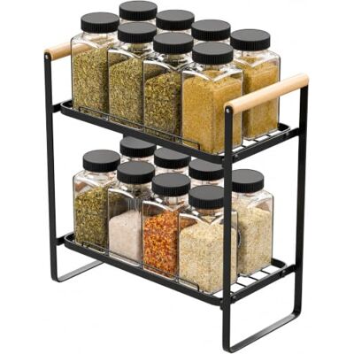 Amig Draagbaar opbergrek 2-laags organizer voor keuken of badkamer Zwart staal en bamboe Opbergruimte voor potten, blikken of accessoires Afmetingen: 26 x 13 x 28,7 cm Amig Draagbaar opbergrek 2-laags organizer voor keuken of badkamer Zwart staal en bamboe Opbergruimte voor potten, blikken of accessoires Afmetingen: 26 x 13 x 28,7 cm