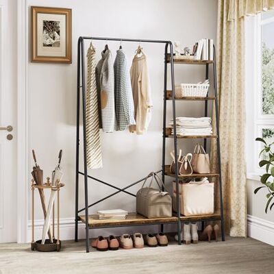 YITAHOME Kapstok standaard met schoenenopslag, industriële hal boom met 5 planken kledingrek open kledingkast kledingrail voor slaapkamer hal entree YITAHOME Kapstok standaard met schoenenopslag, industriële hal boom met 5 planken kledingrek open kledingkast kledingrail voor slaapkamer hal entree