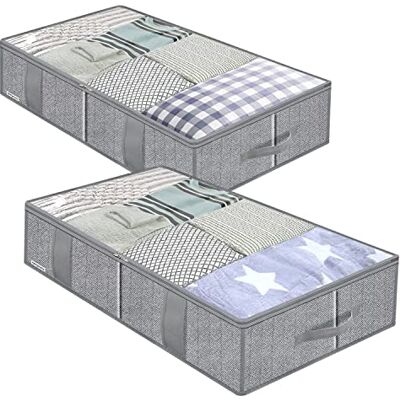Onlyeasy Ademende opbergzakken voor onder het bed met 4 versterkte handgrepen en stevige zijwand, 2 stuks milieuvriendelijke onderbed kleding dekens organizer met 2 sterke ritsen, visgraatgrijs, Onlyeasy Ademende opbergzakken voor onder het bed met 4 versterkte handgrepen en stevige zijwand, 2 stuks milieuvriendelijke onderbed kleding dekens organizer met 2 sterke ritsen, visgraatgrijs,