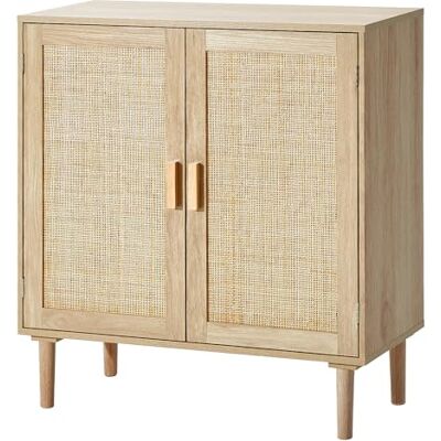 VEVOR Rotan kast, rotan opbergkast met 2 magnetische deuren en verstelbare planken, dressoir buffetkast voor hal, entree, woonkamer of keuken, naturel VEVOR Rotan kast, rotan opbergkast met 2 magnetische deuren en verstelbare planken, dressoir buffetkast voor hal, entree, woonkamer of keuken, naturel