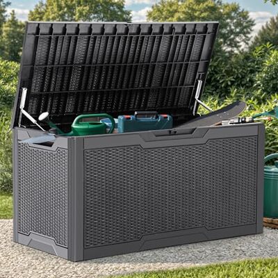 YITAHOME Waterdichte opbergdoos voor buiten, zware 380 l, grote harsdekdozen, weerbestendig, duurzame tuinopbergdoos, buitenkussens, afsluitbaar, tuinopslagcontainers, donkergrijs YITAHOME Waterdichte opbergdoos voor buiten, zware 380 l, grote harsdekdozen, weerbestendig, duurzame tuinopbergdoos, buitenkussens, afsluitbaar, tuinopslagcontainers, donkergrijs