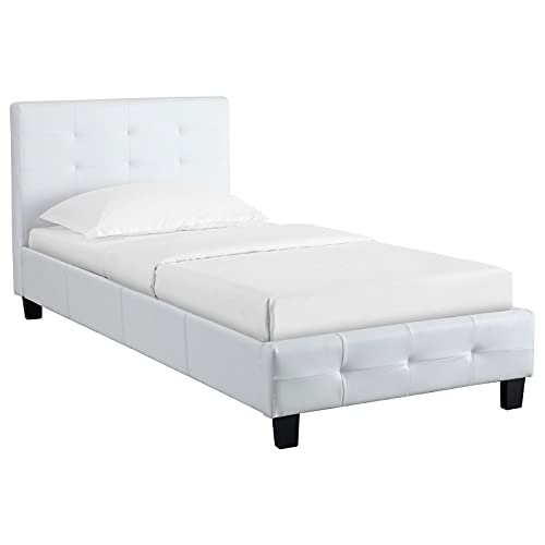 CARO-Möbel Gestoffeerd bed Liverpool bedframe 90 x 200 cm eenpersoonsbed designbed inclusief lattenbodem imitatieleer in wit