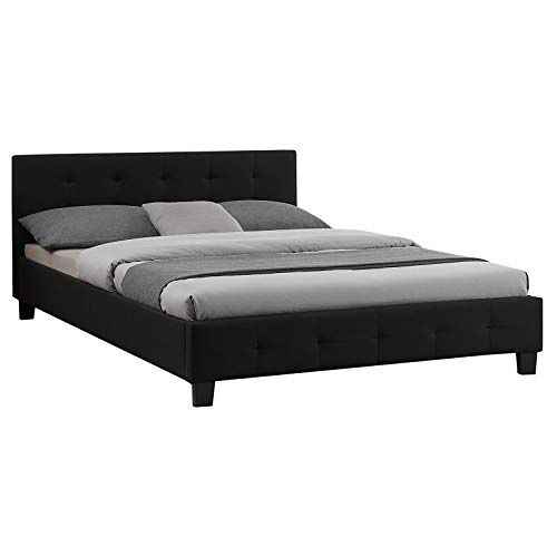 CARO-Möbel Gestoffeerd bed Iowa bedframe 140 x 200 cm tweepersoonsbed designbed inclusief lattenbodem stoffen bekleding in zwart
