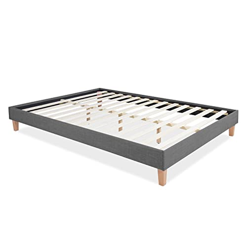 Homestyle4u 1981, gestoffeerd bed, 180 x 200 cm, grijs, futonbed, tweepersoonsbed, bedframe met lattenbodem