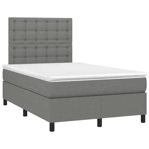 vidaXL Boxspring met matras en LED stof donkergrijs 120x190 cm, bed, boxspringbed, tweepersoonsbed, slaapmeubel, boxspring bed, bed met matras