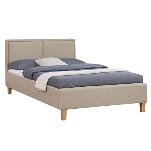 CARO-Möbel Gestoffeerd bed Anais bedframe eenpersoonsbed 120x200 cm designbed inclusief lattenbodem, stoffen bekleding in beige