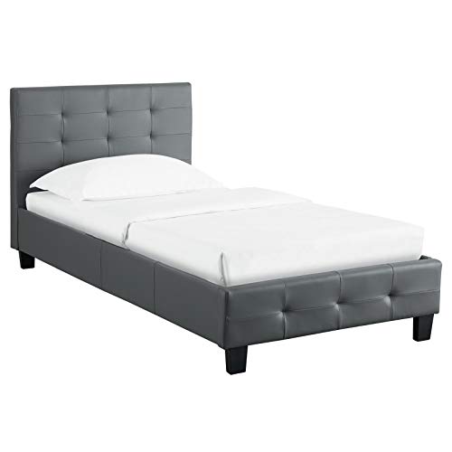 CARO-Möbel Gestoffeerd bed Liverpool bedframe 90 x 200 cm eenpersoonsbed designbed inclusief lattenbodem imitatieleer in grijs