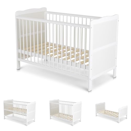 Cangaroo Babybed 2 in 1 ledikant Albero kinderbed 120 x 60 cm hout 3 niveaus, kleur: wit