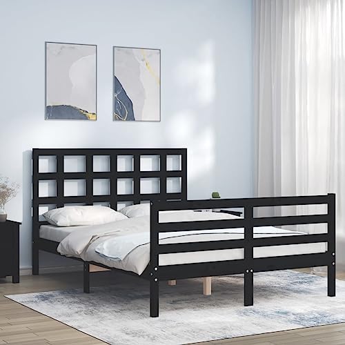 TALCUS Bedden en accessoires, bedframe en bedframe, bedframe met hoofdeinde zwart, 120x200 cm, massief hout