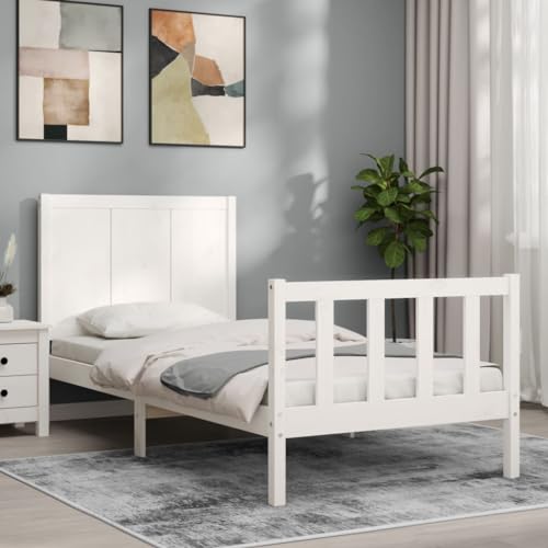 AIJUUKJP Mooie bedden en accessoires Bedden en bedframes-bedframe met hoofdeinde wit kleine eenpersoonskamer massief hout