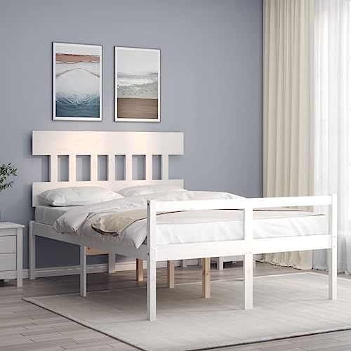 TALCUS Bedden en accessoires, bedframe en bedframe, bedframe met hoofdeinde wit, 120x200 cm, massief hout