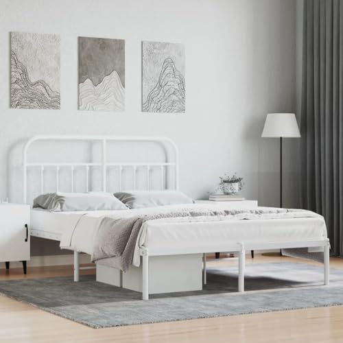 DCRAF Bedden en accessoires, bedden en bedframes, metalen bedframe met hoofdeinde wit 150x200 cm