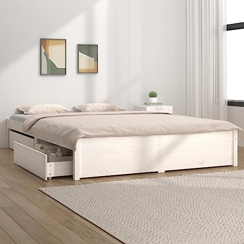 TECHPO Bed- en bedframes Bedframe met laden Wit 140x190 cm Meubels