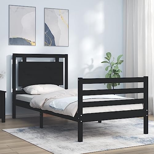 TALCUS Bedden en accessoires, bedframe en bedframe, bedframe met hoofdeinde zwart, 90x200 cm, massief hout