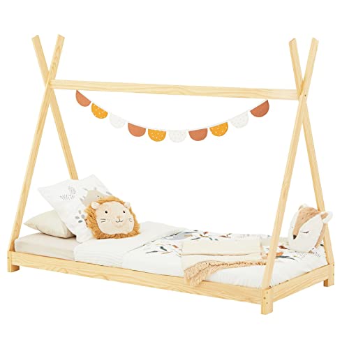 IDIMEX Tipi Elin bed van massief grenen, 90 x 200, kinderhuisbed met dak, modern Indiaans speelbed voor kinderen, naturel gelakt