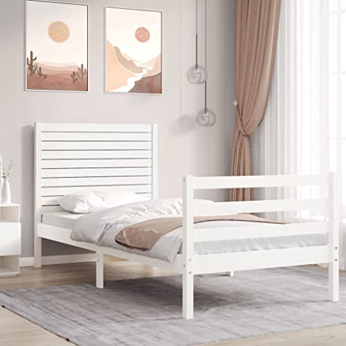 TECHPO Mooie bedden en accessoires Bedden en bedframes-bedframe met hoofdeinde wit kleine eenpersoonskamer massief hout