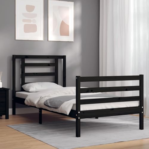 TALCUS Bedden en accessoires, bedframe en bedframe, bedframe met hoofdeinde zwart, 100x200 cm, massief hout