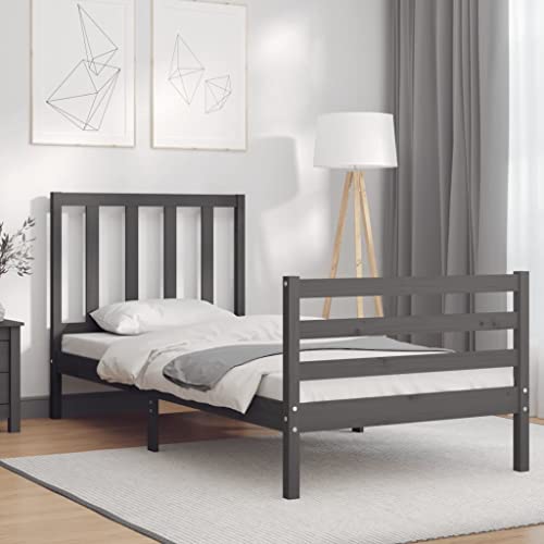 TEKEET Bedden en accessoires, bedframe en bedframe, bedframe met hoofdeinde grijs 90x200 cm massief hout