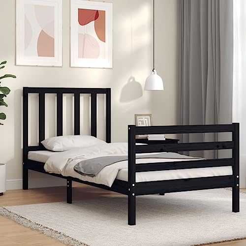 TALCUS Bedden en accessoires, bedframe en bedframe, bedframe met hoofdeinde zwart, 100x200 cm, massief hout