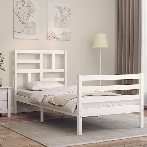 DCRAF Mooie bedden en accessoires Bedden en bedframes-bedframe met hoofdeinde wit kleine eenpersoonskamer massief hout