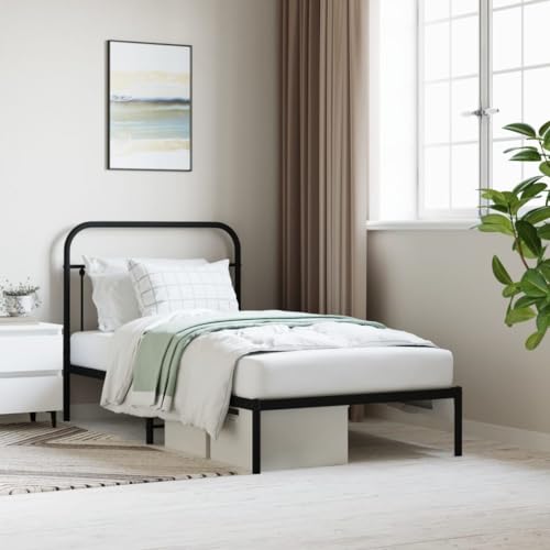DCRAF Bedden en accessoires, bedden en bedframes, metalen bedframe met hoofdeinde zwart 100x190 cm