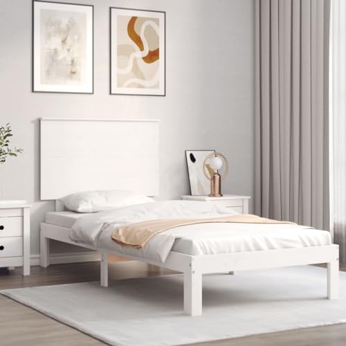 DCRAF Mooie bedden en accessoires Bedden en bedframes-bedframe met hoofdeinde wit kleine eenpersoonskamer massief hout