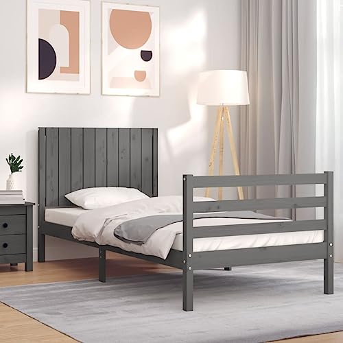 TALCUS Bedden en accessoires, bedframe en bedframe, bedframe met hoofdeinde grijs 90x200 cm massief hout