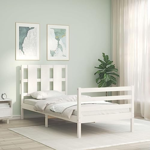 TEKEET Bedden en accessoires, bedframe en bedframe, bedframe met hoofdeinde wit, 90x200 cm, massief hout