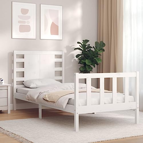 TECHPO Mooie bedden en accessoires Bedden en bedframes-bedframe met hoofdeinde wit kleine eenpersoonskamer massief hout