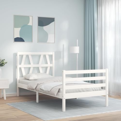 AIJUUKJP Mooie bedden en accessoires Bedden en bedframes-bedframe met hoofdeinde wit kleine eenpersoonskamer massief hout