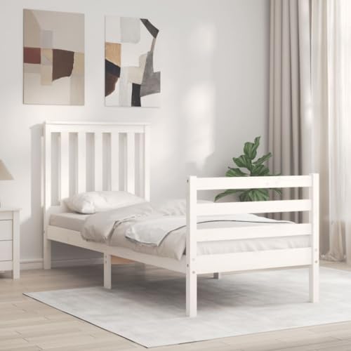 TECHPO Mooie bedden en accessoires Bedden en bedframes-bedframe met hoofdeinde wit kleine eenpersoonskamer massief hout